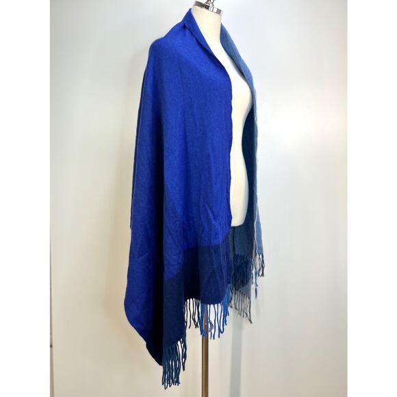 Japanese Cashmere Wrap Wide Scarf Colorblock Blue Modern Unisex - Picture 9 of 9